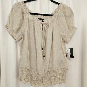 by &‎ by Puff Sleeve Peasant Top round Neck Ruffle Romantic  S NWT